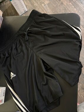 adidas Black Men’s Athletic Shorts with White Stripes
